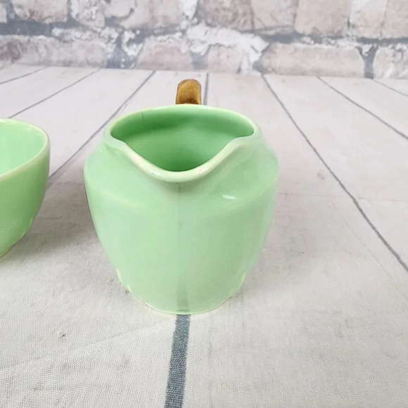 Vintage 1940s Biltons Open  Sugar and Creamer Set England Pistachio Green Gold - Picture 12 of 16
